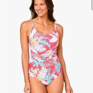 Jantzen • Tropical Coral Tummy Control UPF 50 One Piece Swimsuit Sz 26W • NWT